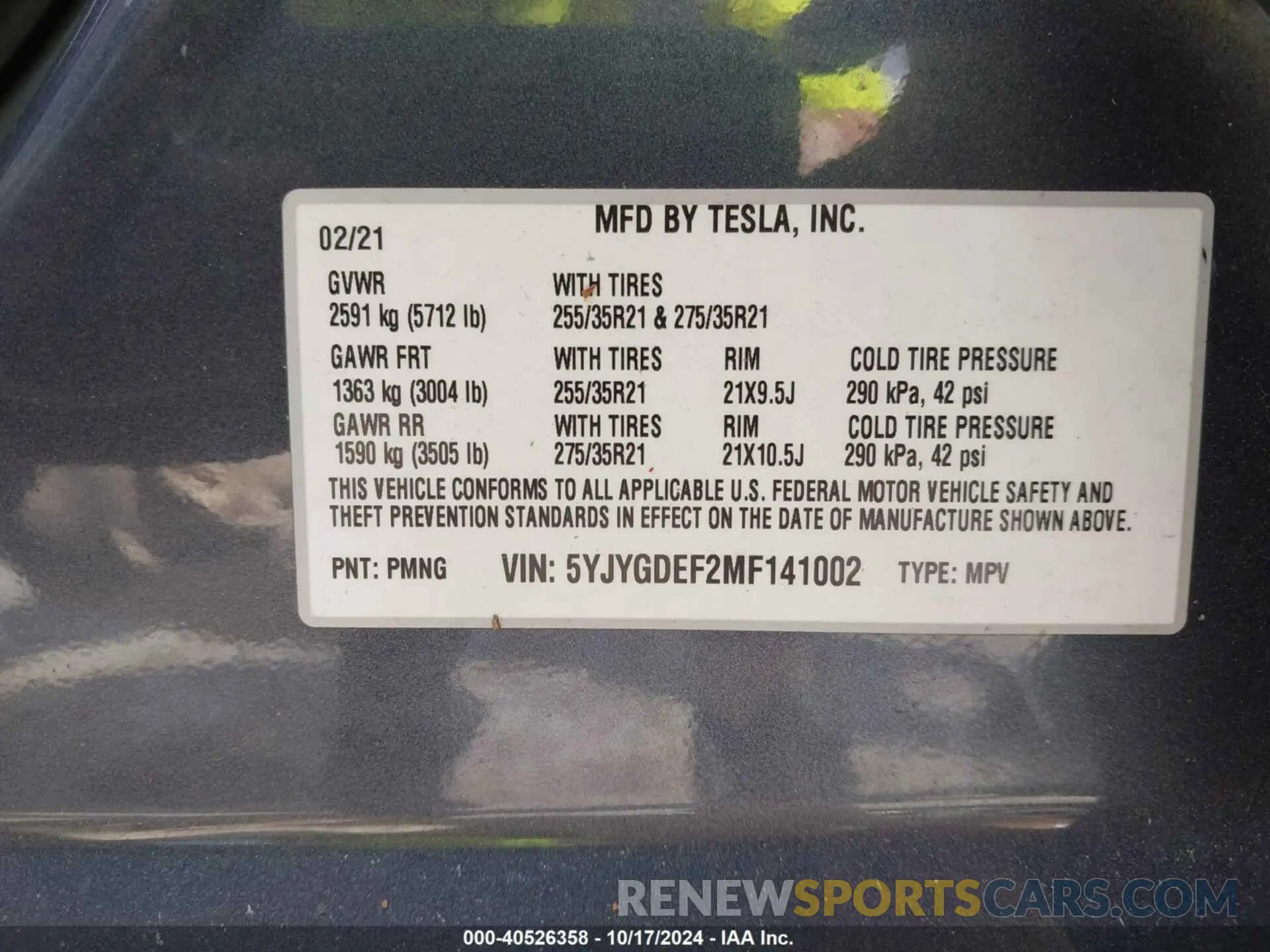 9 Photograph of a damaged car 5YJYGDEF2MF141002 TESLA MODEL Y 2021