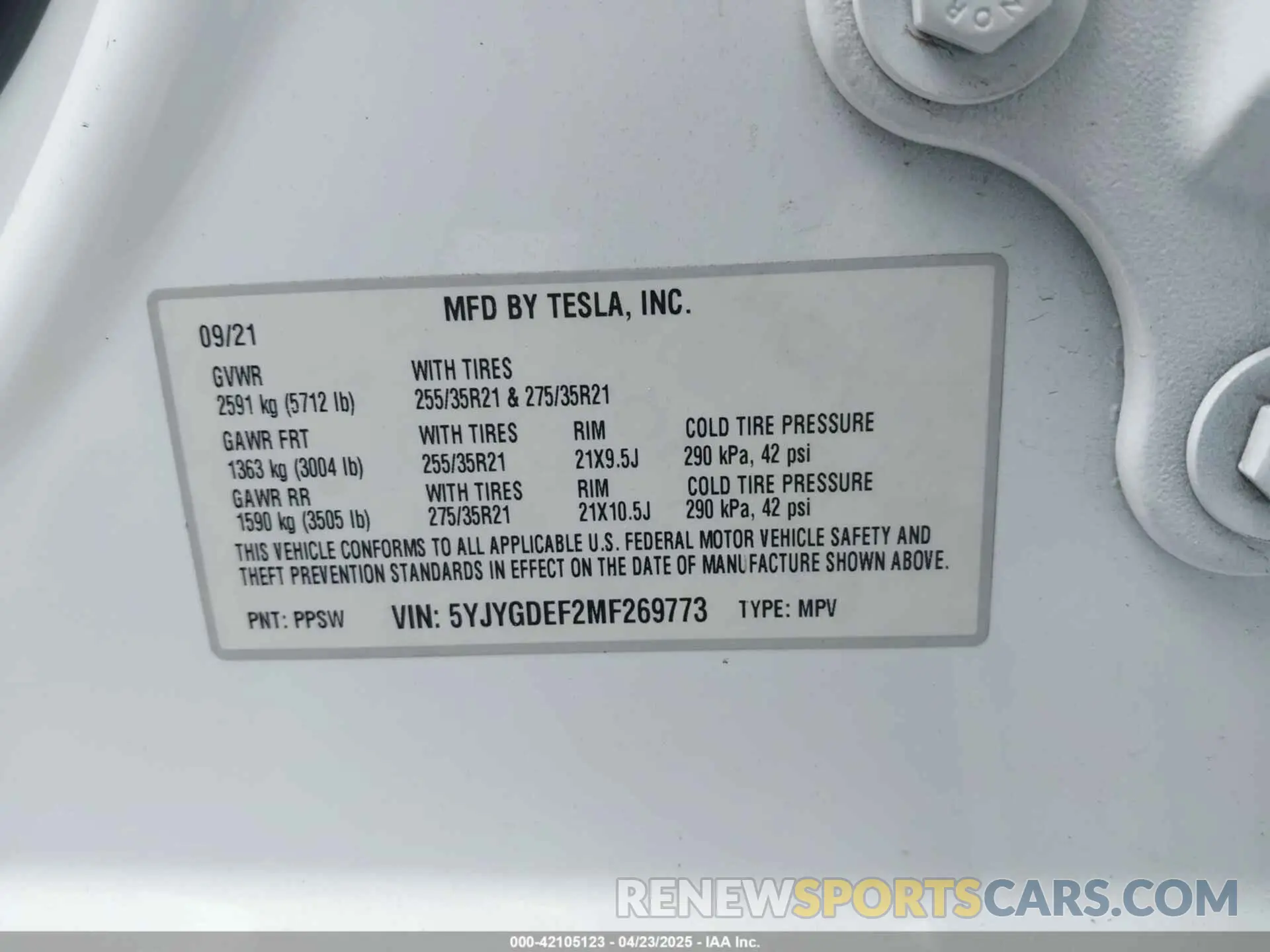 9 Photograph of a damaged car 5YJYGDEF2MF269773 TESLA MODEL Y 2021