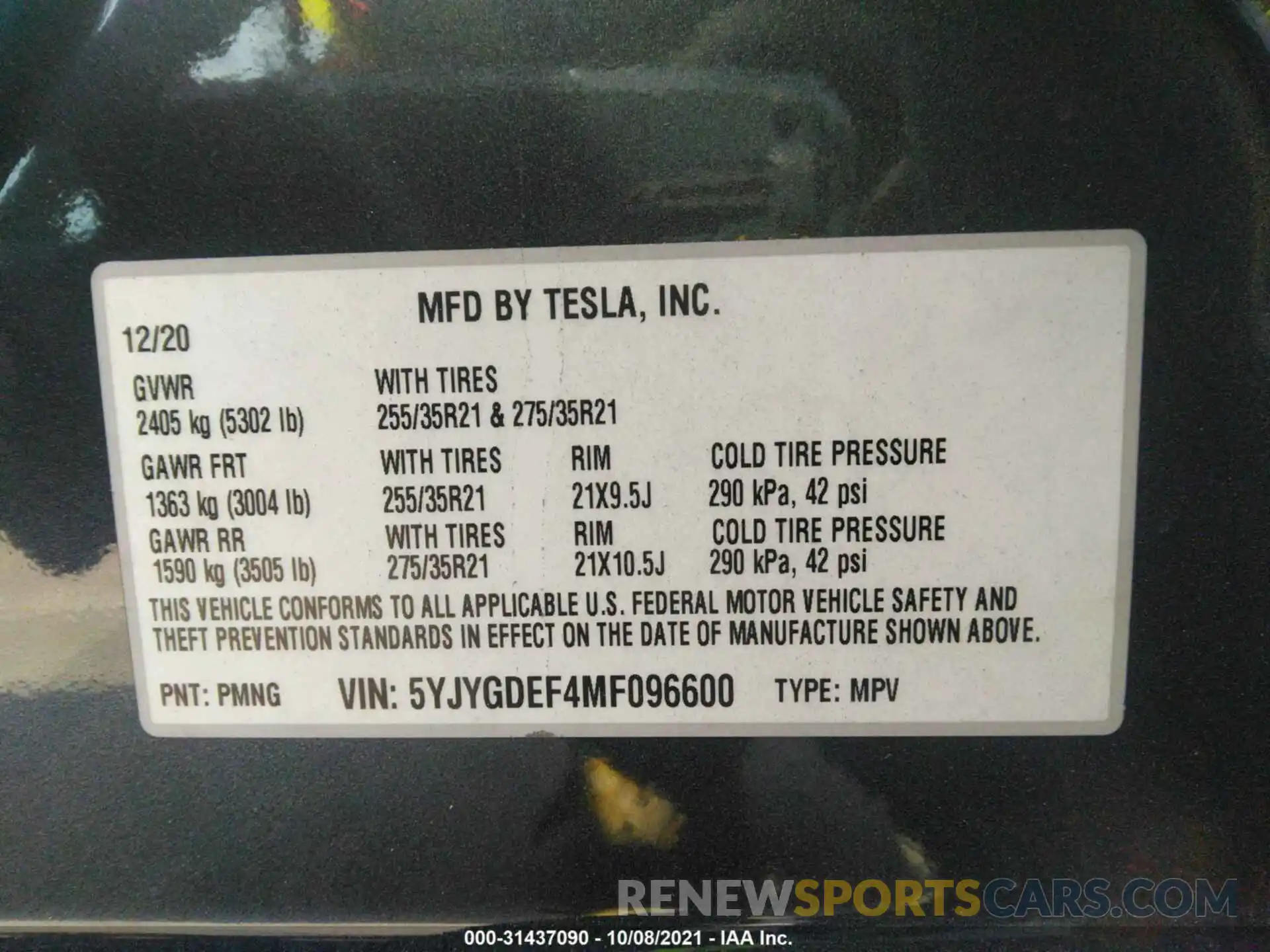 9 Photograph of a damaged car 5YJYGDEF4MF096600 TESLA MODEL Y 2021