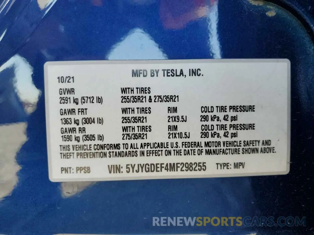 13 Photograph of a damaged car 5YJYGDEF4MF298255 TESLA MODEL Y 2021