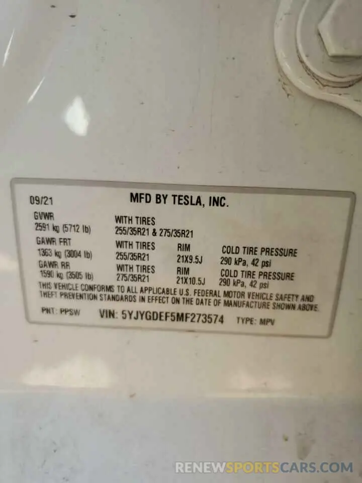 13 Photograph of a damaged car 5YJYGDEF5MF273574 TESLA MODEL Y 2021