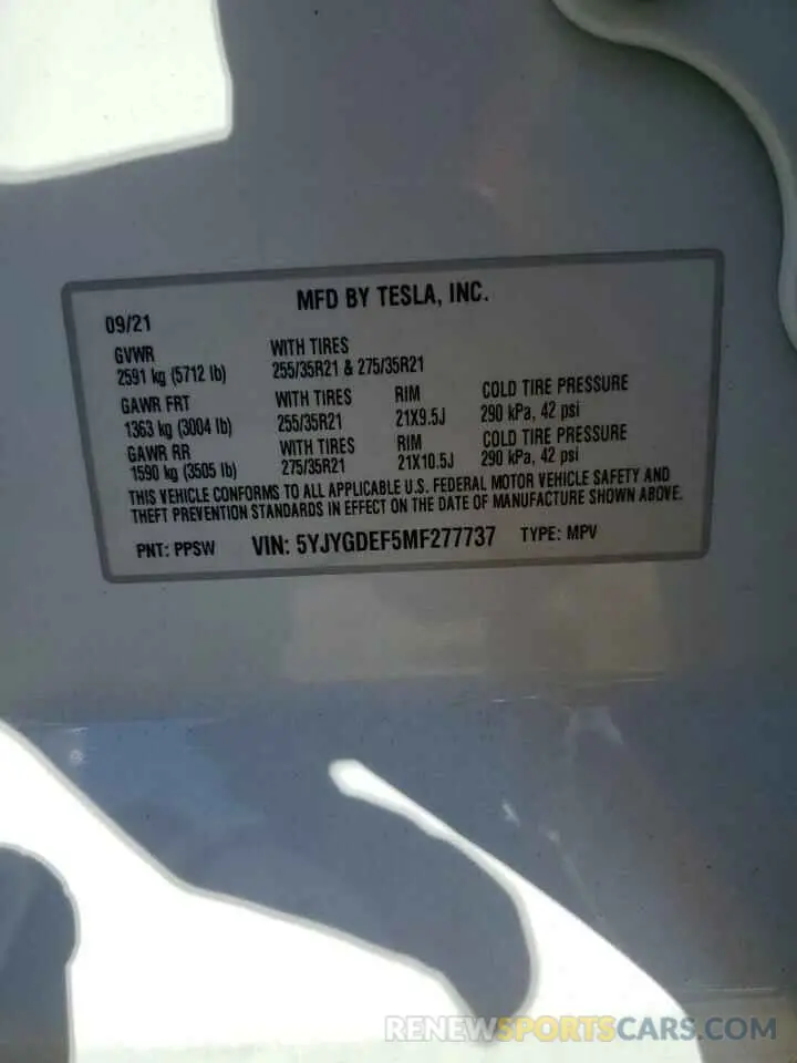 12 Photograph of a damaged car 5YJYGDEF5MF277737 TESLA MODEL Y 2021