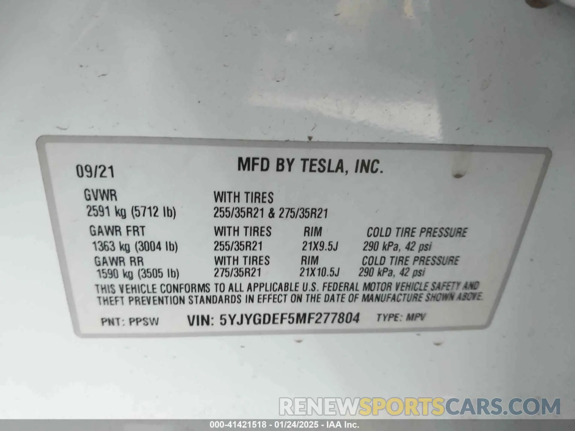 9 Photograph of a damaged car 5YJYGDEF5MF277804 TESLA MODEL Y 2021