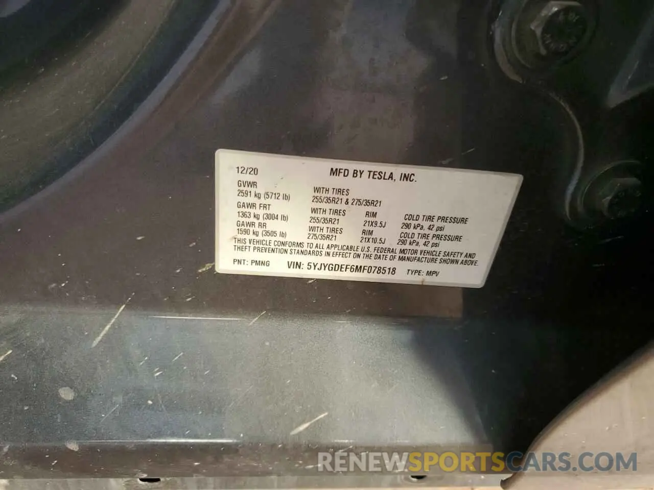 12 Photograph of a damaged car 5YJYGDEF6MF078518 TESLA MODEL Y 2021