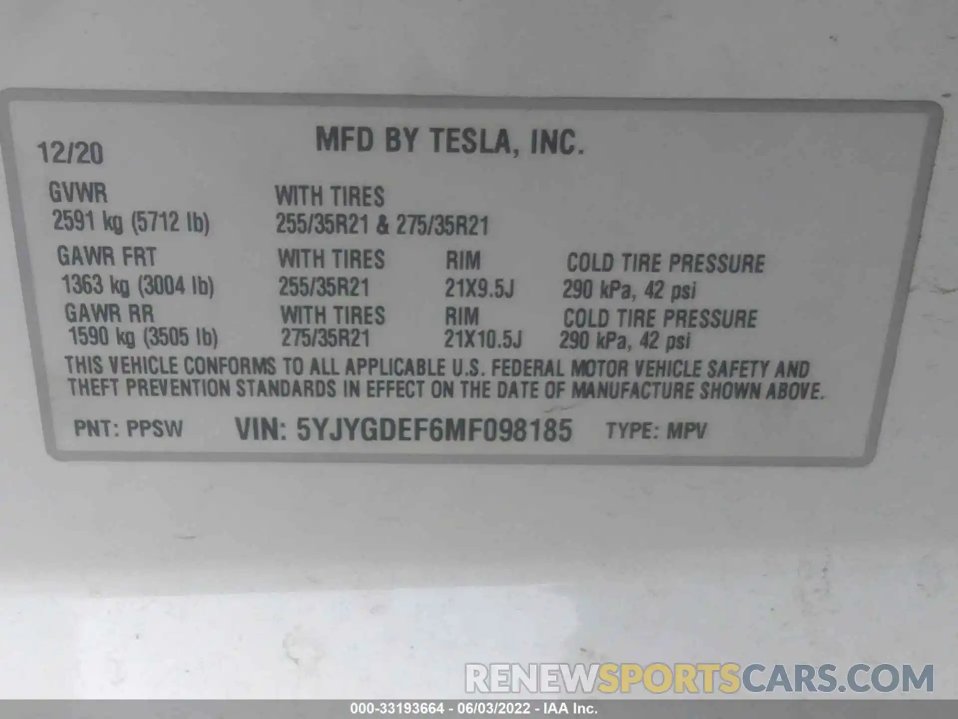 9 Photograph of a damaged car 5YJYGDEF6MF098185 TESLA MODEL Y 2021