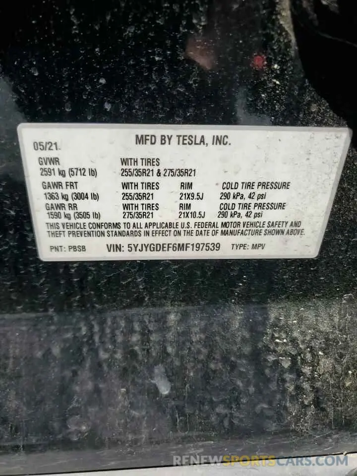 12 Photograph of a damaged car 5YJYGDEF6MF197539 TESLA MODEL Y 2021