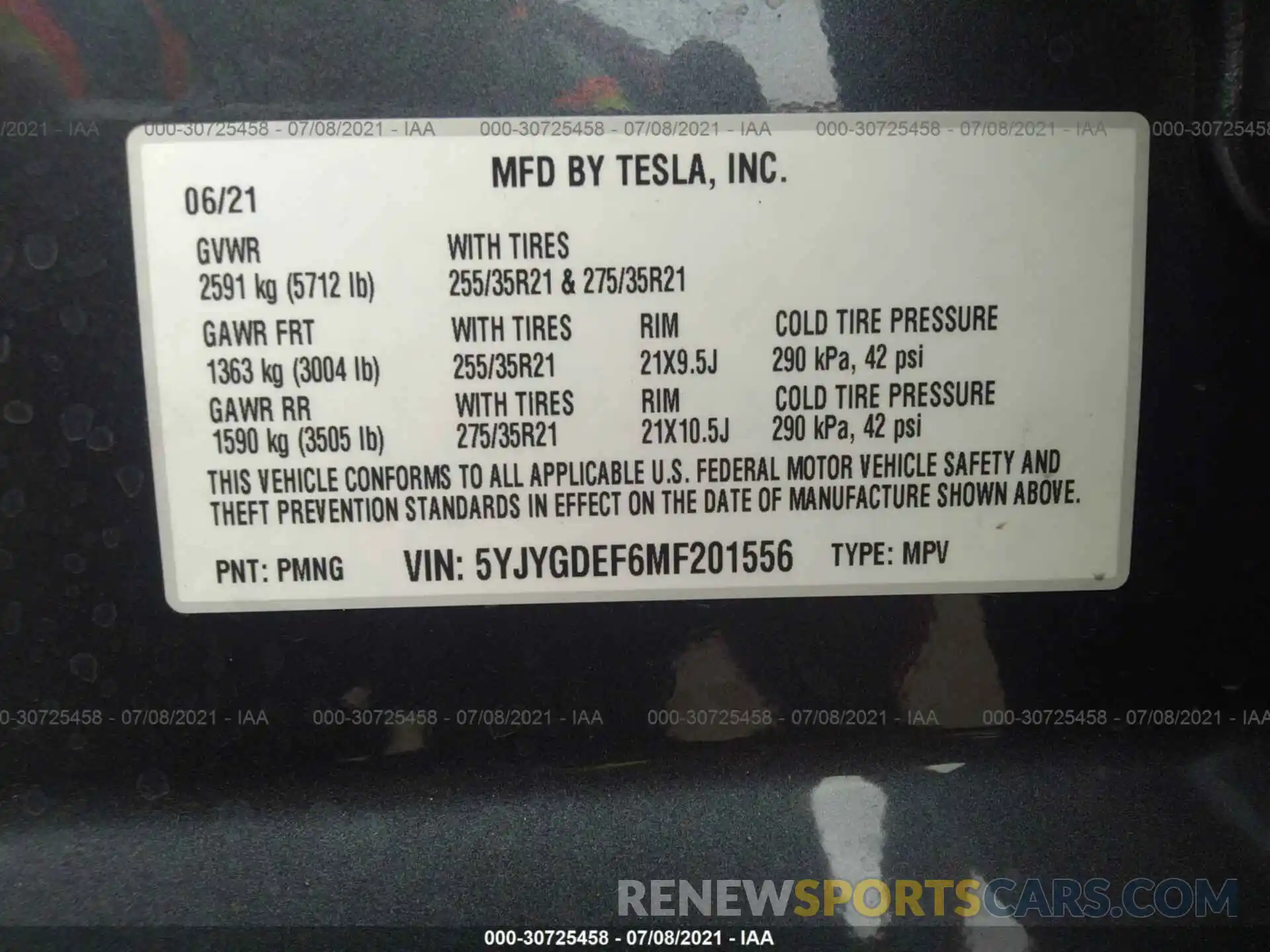 9 Photograph of a damaged car 5YJYGDEF6MF201556 TESLA MODEL Y 2021