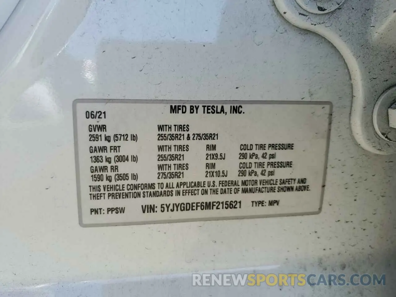 14 Photograph of a damaged car 5YJYGDEF6MF215621 TESLA MODEL Y 2021