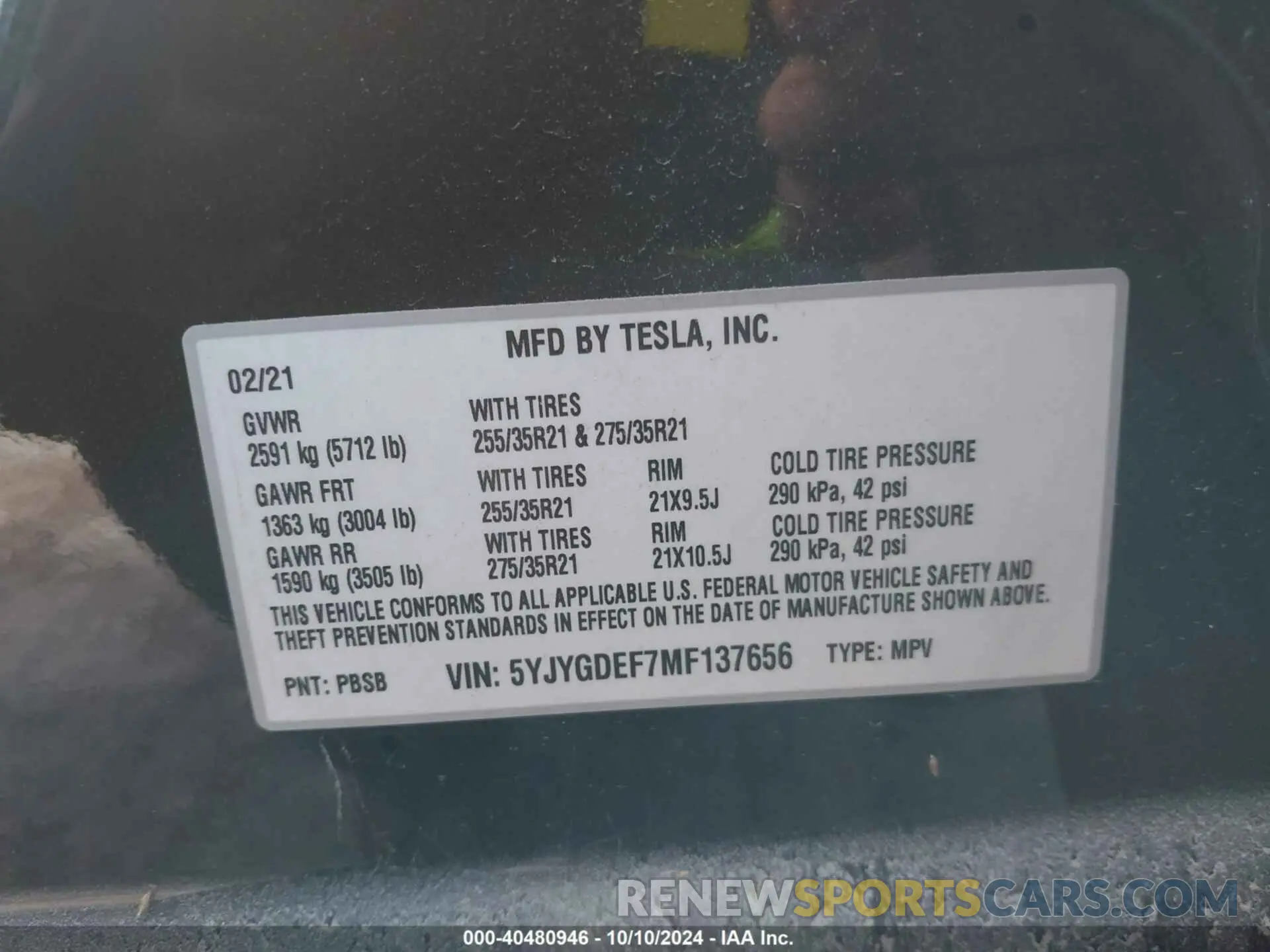 9 Photograph of a damaged car 5YJYGDEF7MF137656 TESLA MODEL Y 2021