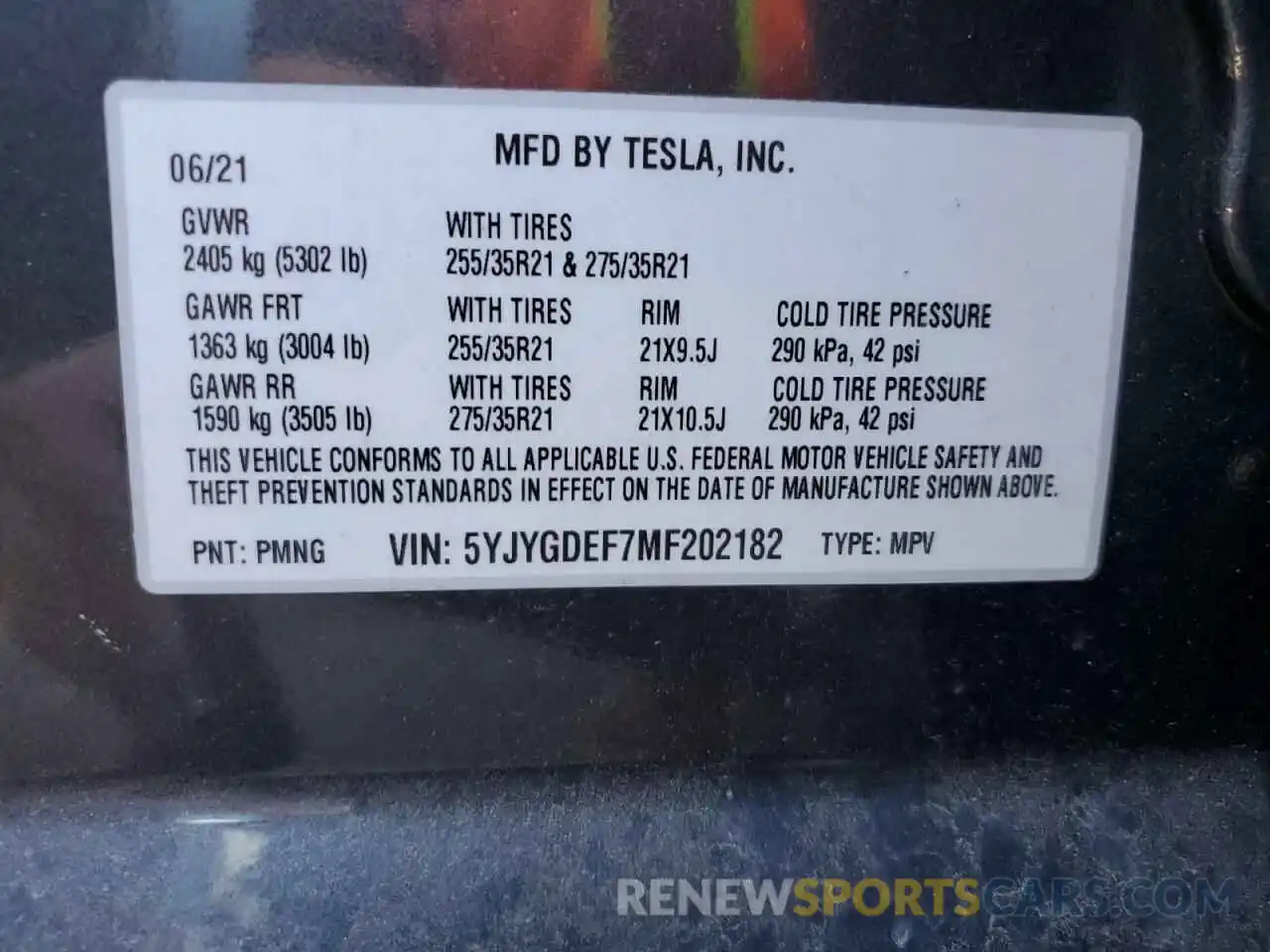 13 Photograph of a damaged car 5YJYGDEF7MF202182 TESLA MODEL Y 2021