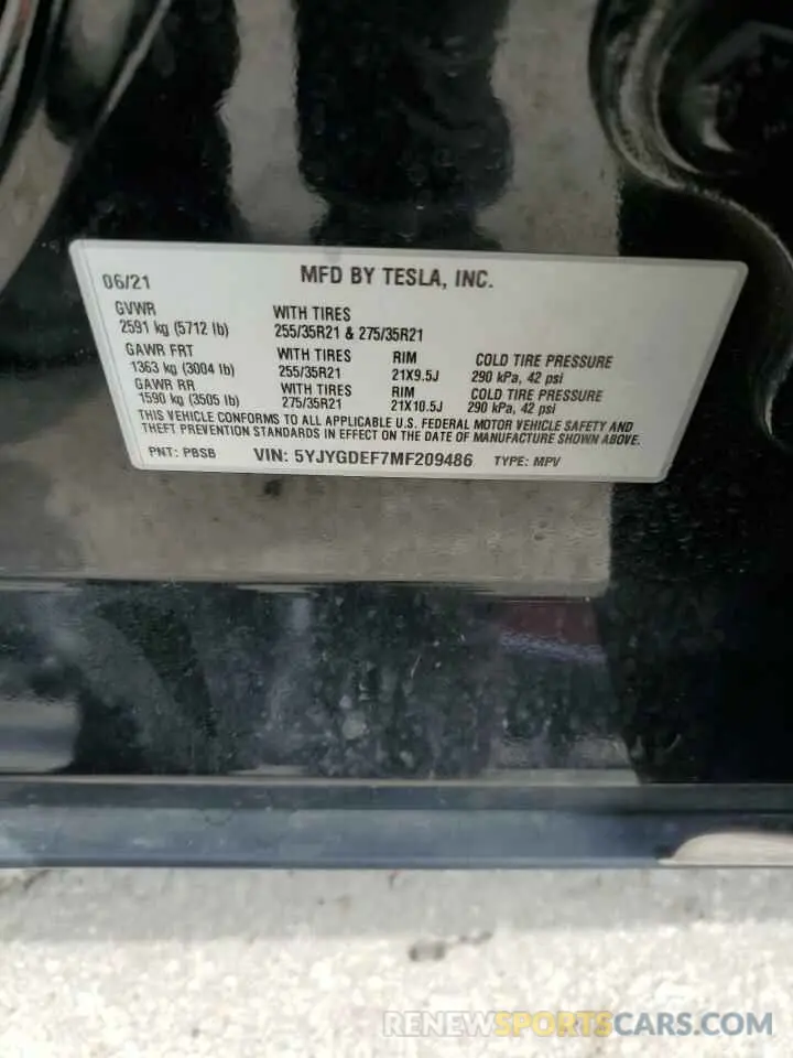 13 Photograph of a damaged car 5YJYGDEF7MF209486 TESLA MODEL Y 2021