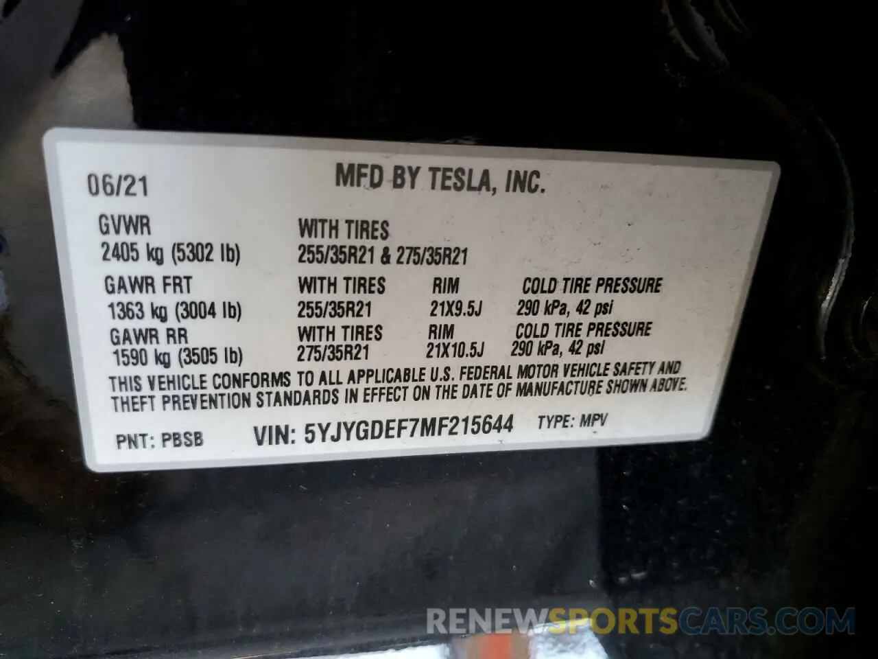 15 Photograph of a damaged car 5YJYGDEF7MF215644 TESLA MODEL Y 2021