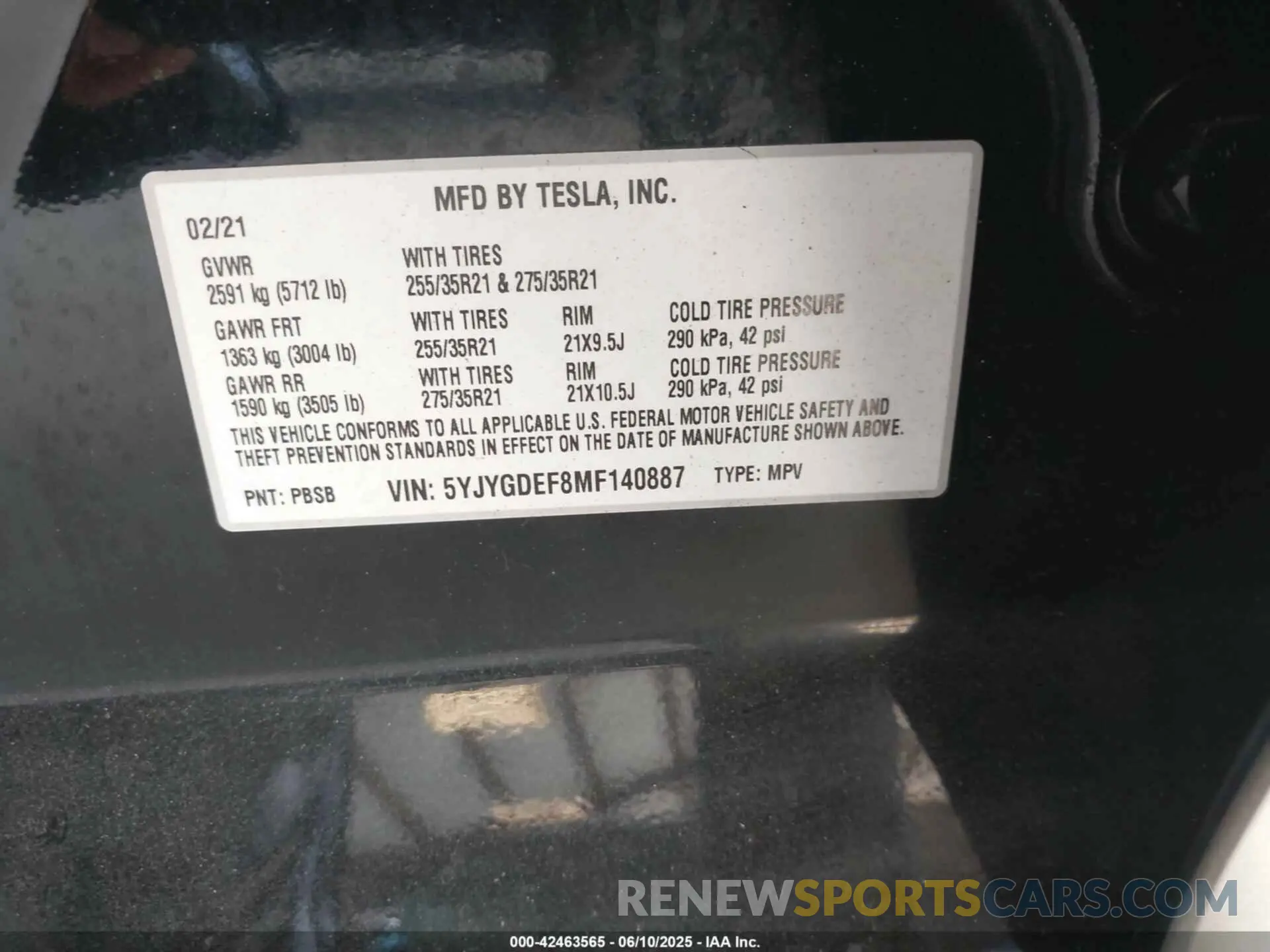 9 Photograph of a damaged car 5YJYGDEF8MF140887 TESLA MODEL Y 2021