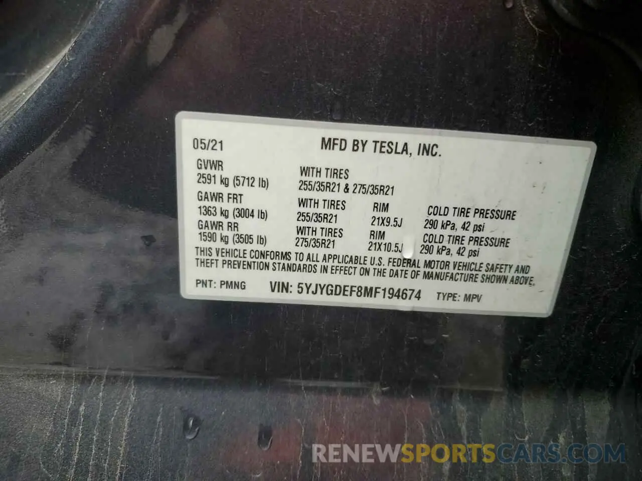 16 Photograph of a damaged car 5YJYGDEF8MF194674 TESLA MODEL Y 2021