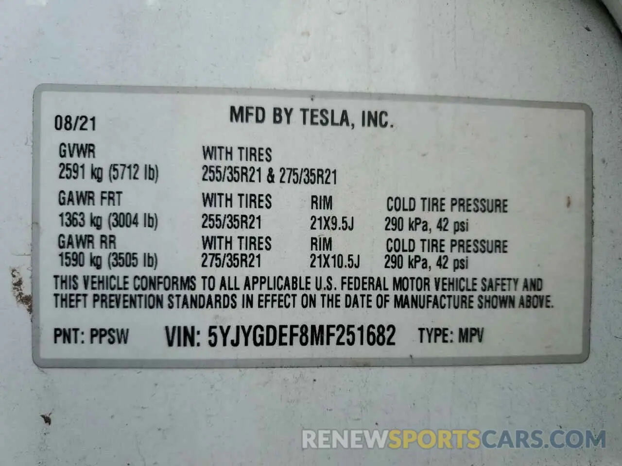 14 Photograph of a damaged car 5YJYGDEF8MF251682 TESLA MODEL Y 2021