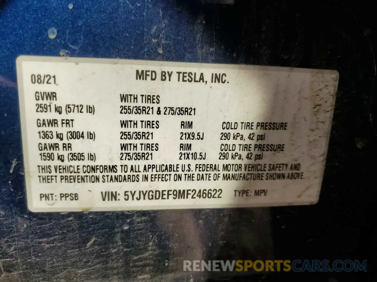 15 Photograph of a damaged car 5YJYGDEF9MF246622 TESLA MODEL Y 2021