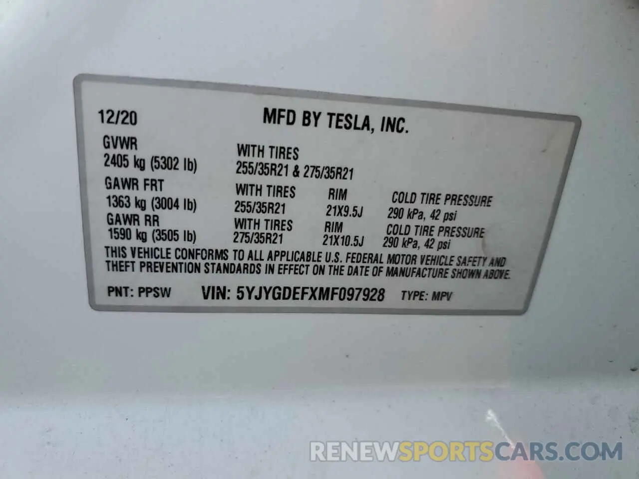 12 Photograph of a damaged car 5YJYGDEFXMF097928 TESLA MODEL Y 2021