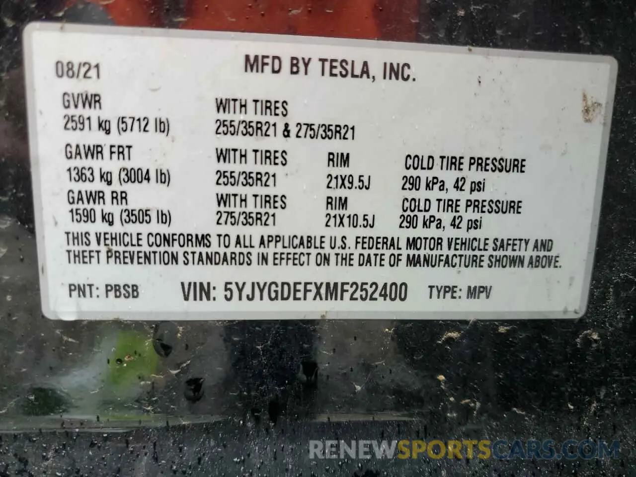 13 Photograph of a damaged car 5YJYGDEFXMF252400 TESLA MODEL Y 2021