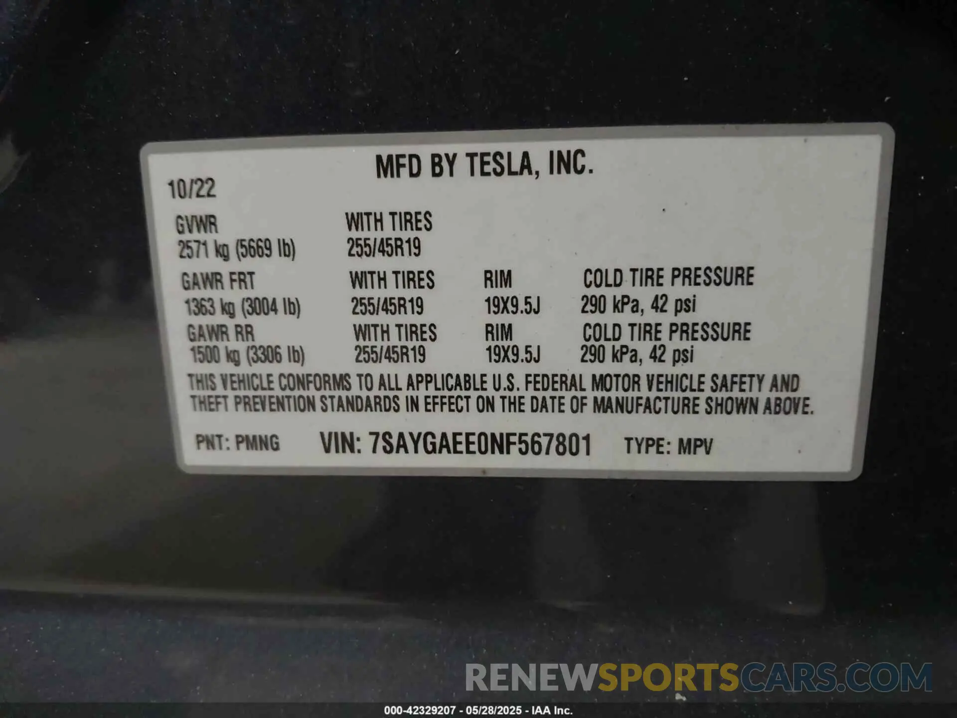 9 Photograph of a damaged car 7SAYGAEE0NF567801 TESLA MODEL Y 2022