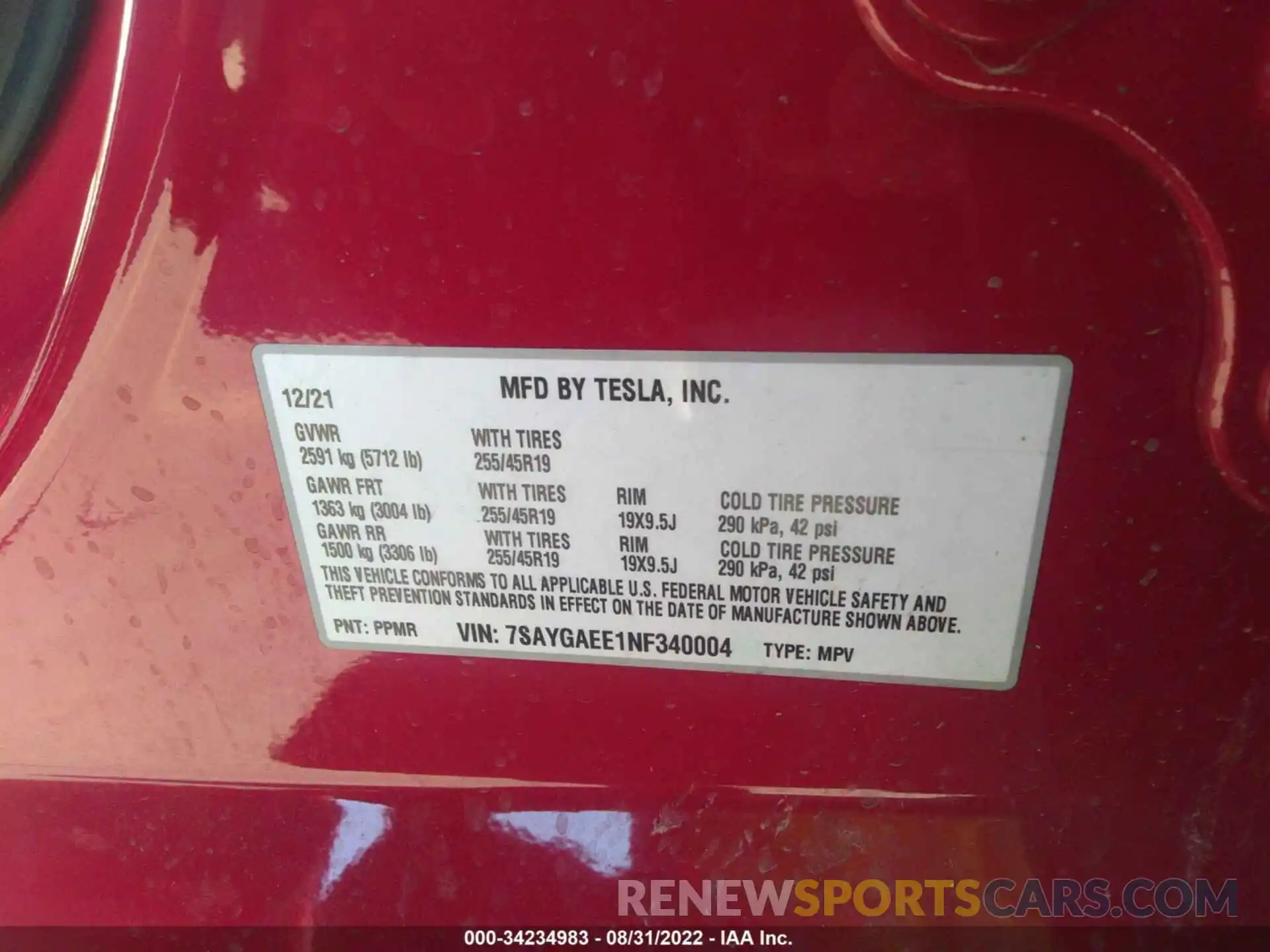 9 Photograph of a damaged car 7SAYGAEE1NF340004 TESLA MODEL Y 2022