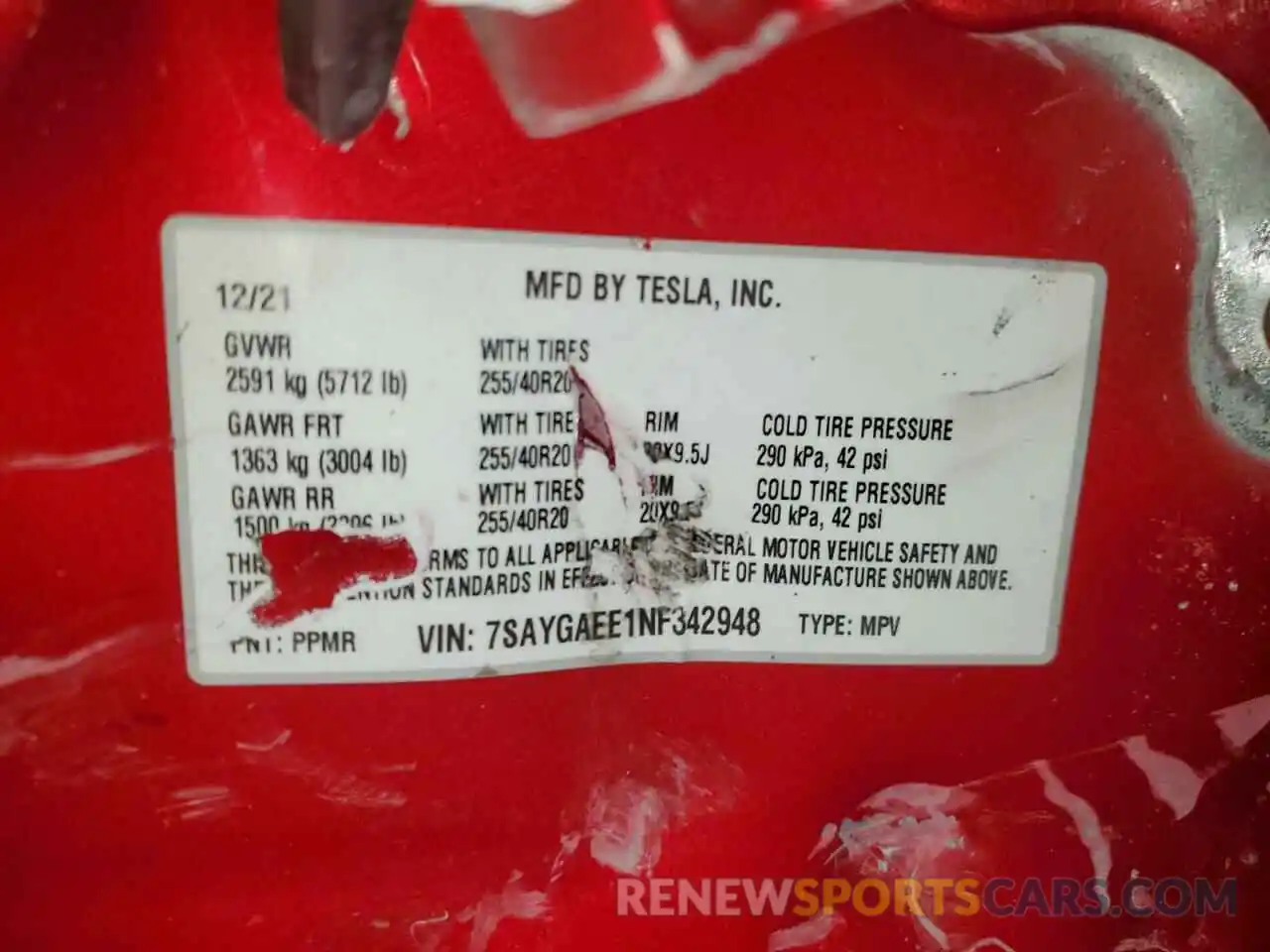 12 Photograph of a damaged car 7SAYGAEE1NF342948 TESLA MODEL Y 2022