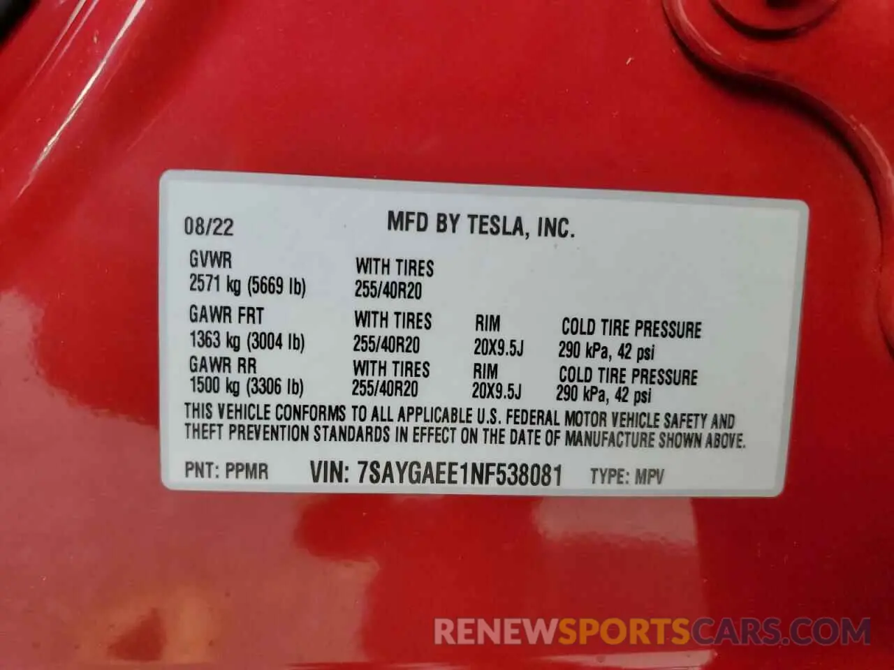 13 Photograph of a damaged car 7SAYGAEE1NF538081 TESLA MODEL Y 2022