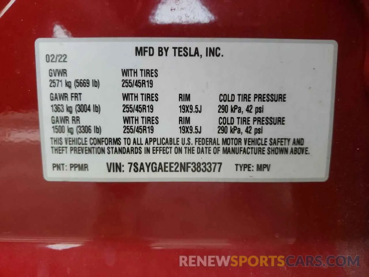 12 Photograph of a damaged car 7SAYGAEE2NF383377 TESLA MODEL Y 2022