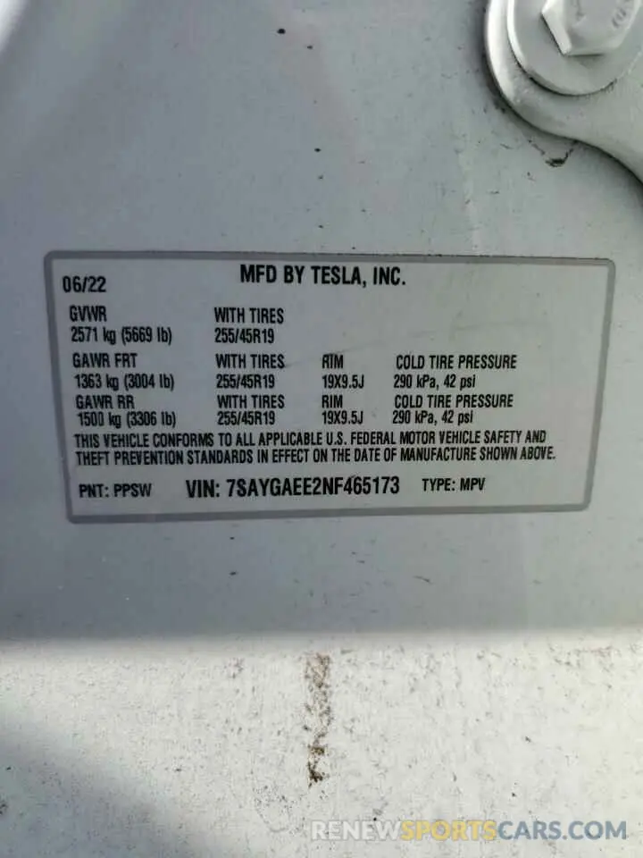 13 Photograph of a damaged car 7SAYGAEE2NF465173 TESLA MODEL Y 2022