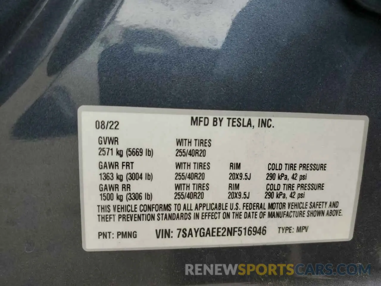 14 Photograph of a damaged car 7SAYGAEE2NF516946 TESLA MODEL Y 2022