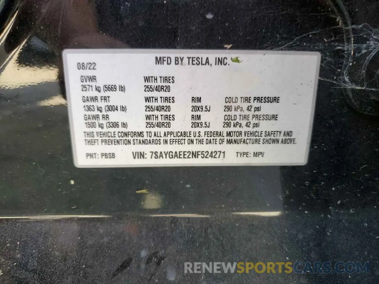 12 Photograph of a damaged car 7SAYGAEE2NF524271 TESLA MODEL Y 2022