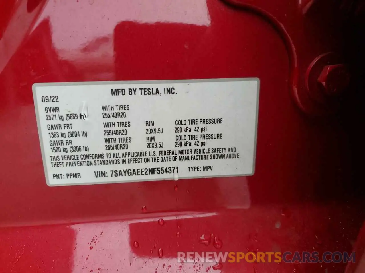 13 Photograph of a damaged car 7SAYGAEE2NF554371 TESLA MODEL Y 2022