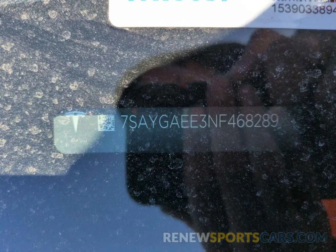 13 Photograph of a damaged car 7SAYGAEE3NF468289 TESLA MODEL Y 2022