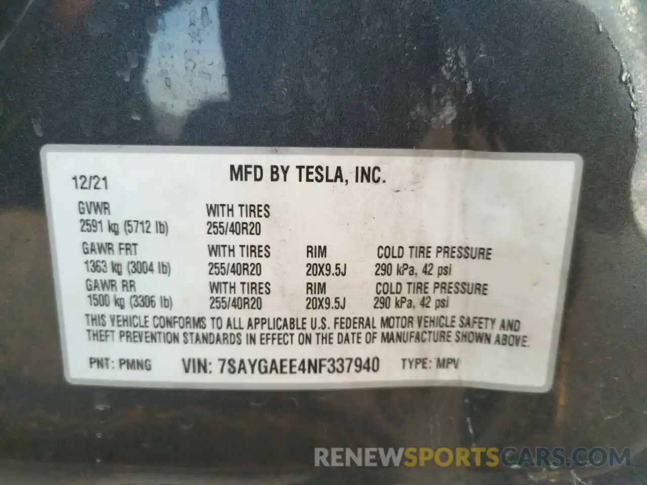 13 Photograph of a damaged car 7SAYGAEE4NF337940 TESLA MODEL Y 2022