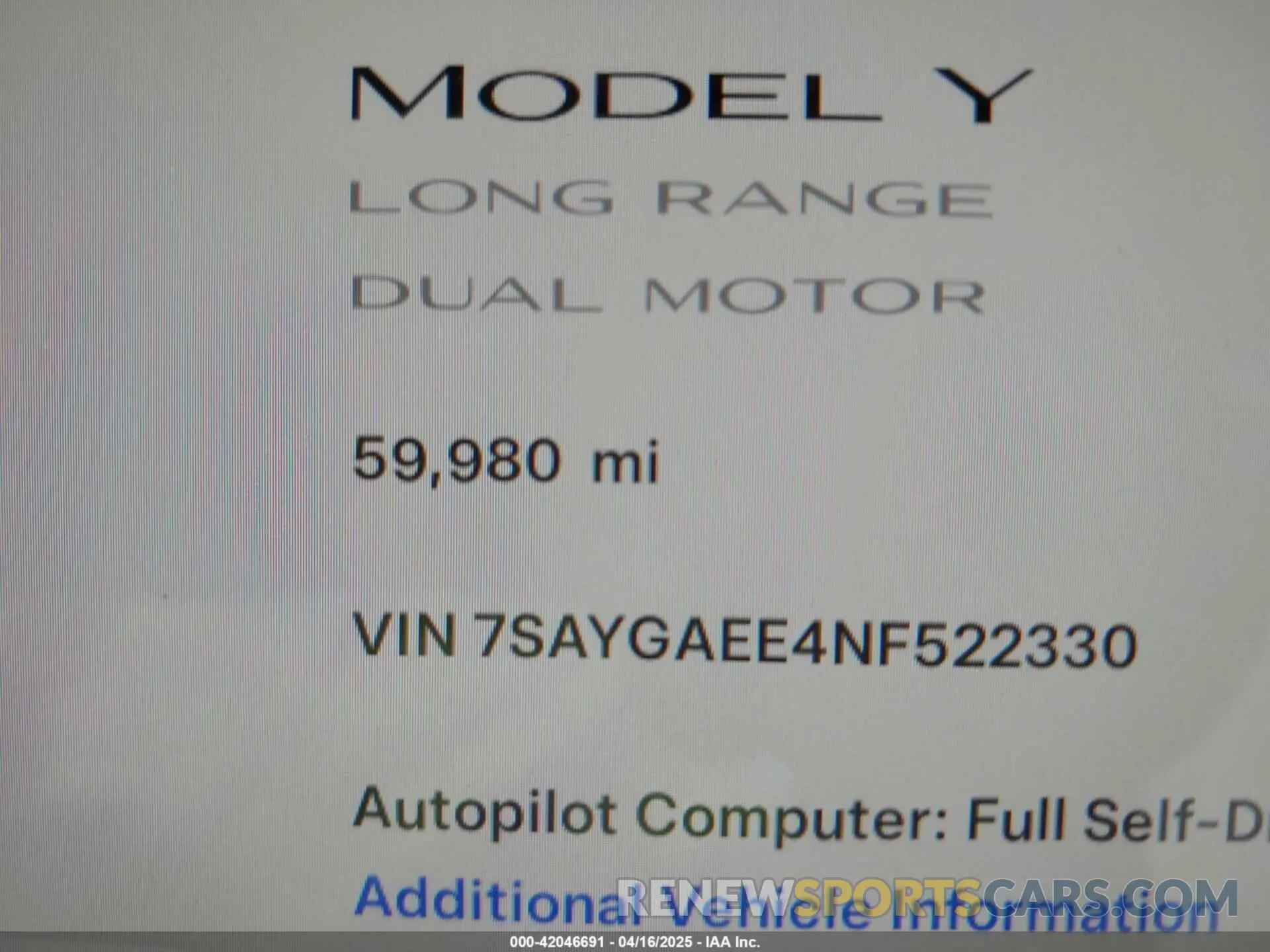 14 Photograph of a damaged car 7SAYGAEE4NF522330 TESLA MODEL Y 2022