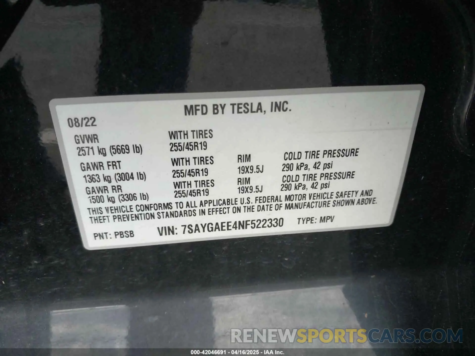 9 Photograph of a damaged car 7SAYGAEE4NF522330 TESLA MODEL Y 2022