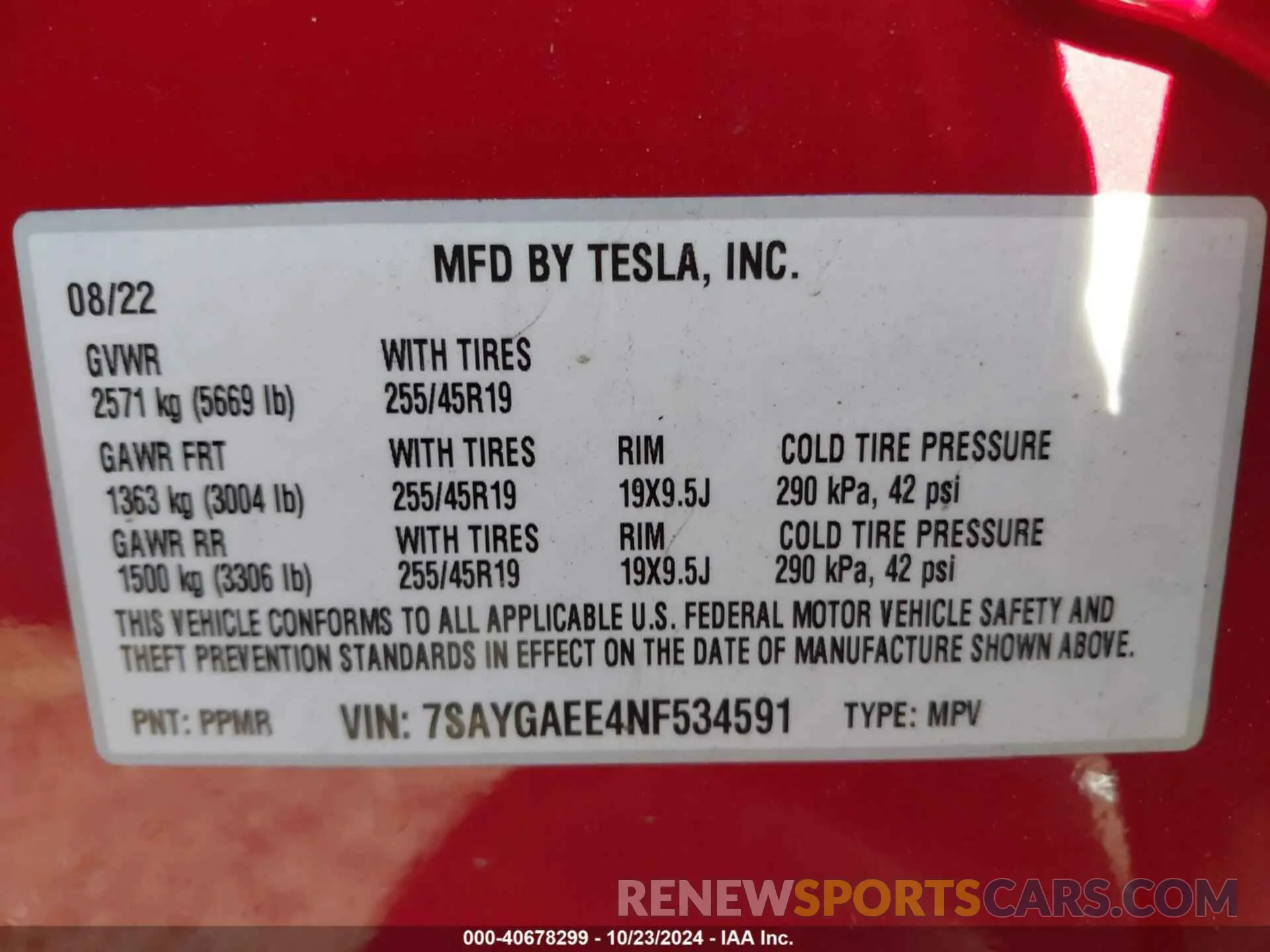 9 Photograph of a damaged car 7SAYGAEE4NF534591 TESLA MODEL Y 2022