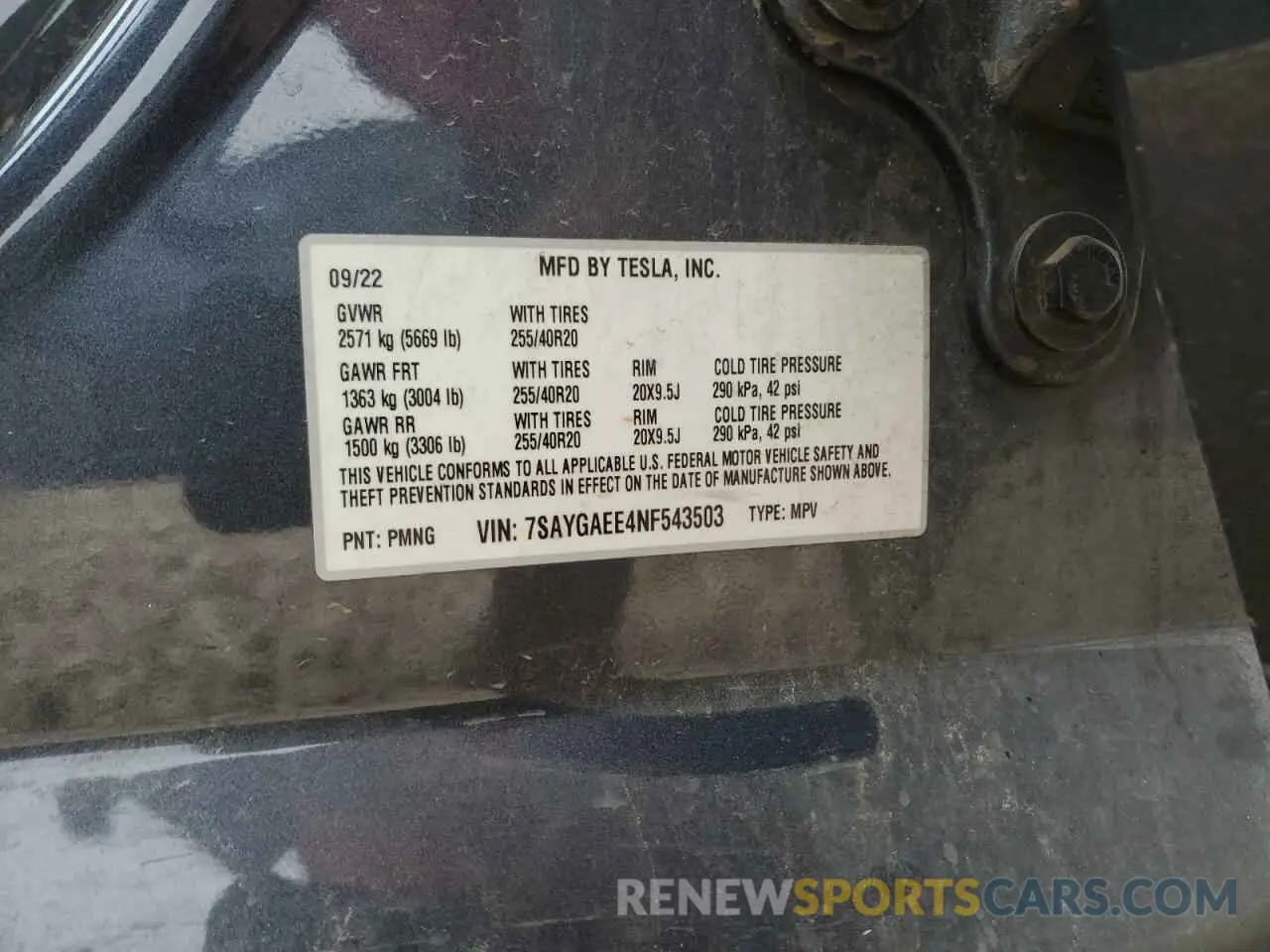 13 Photograph of a damaged car 7SAYGAEE4NF543503 TESLA MODEL Y 2022