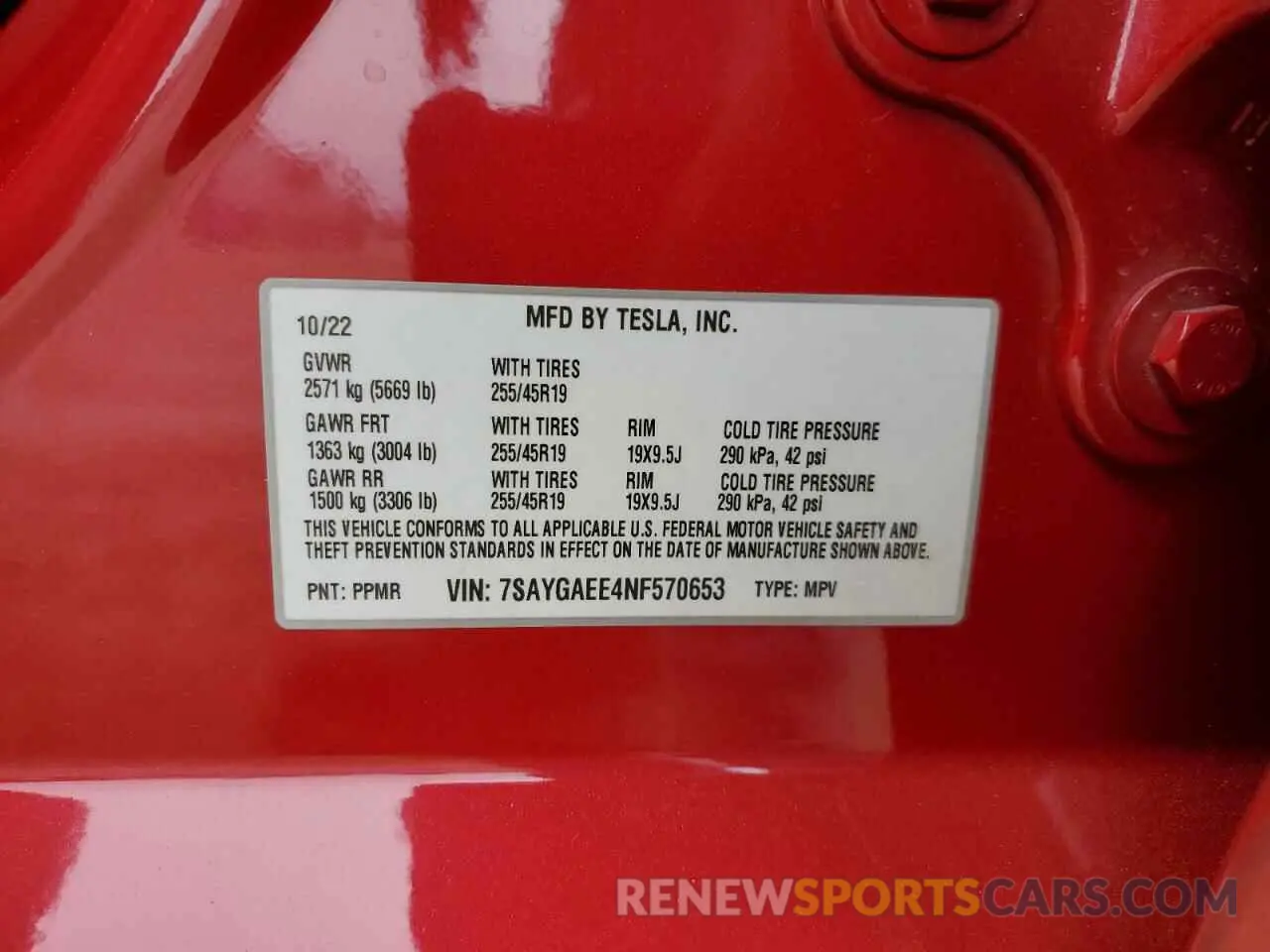 12 Photograph of a damaged car 7SAYGAEE4NF570653 TESLA MODEL Y 2022