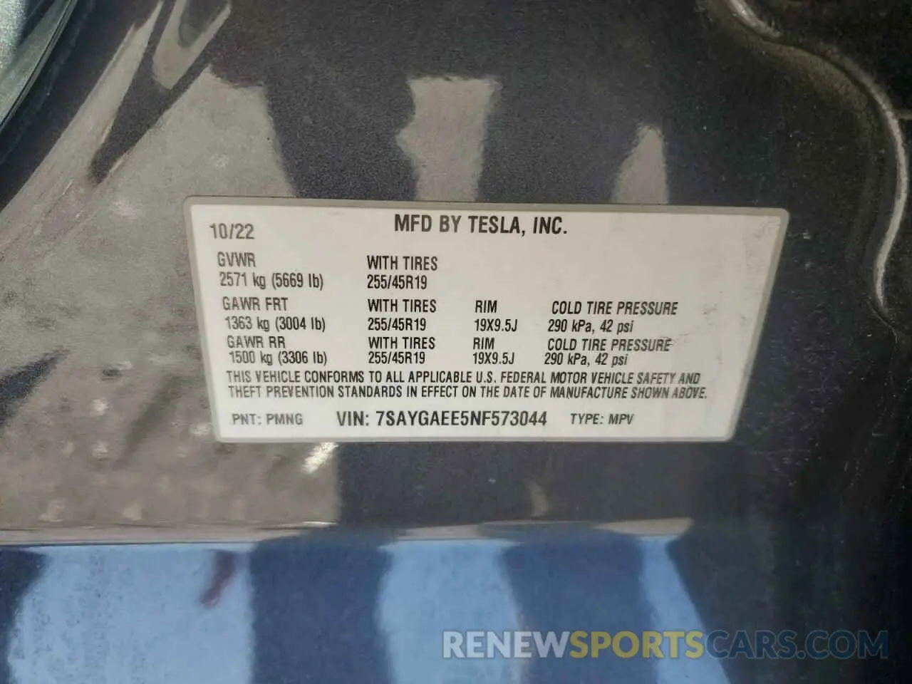 15 Photograph of a damaged car 7SAYGAEE5NF573044 TESLA MODEL Y 2022
