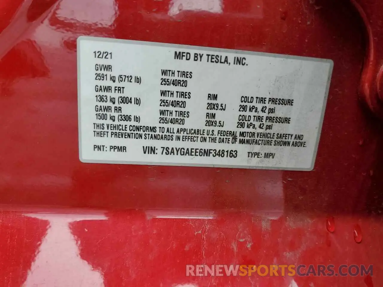 15 Photograph of a damaged car 7SAYGAEE6NF348163 TESLA MODEL Y 2022