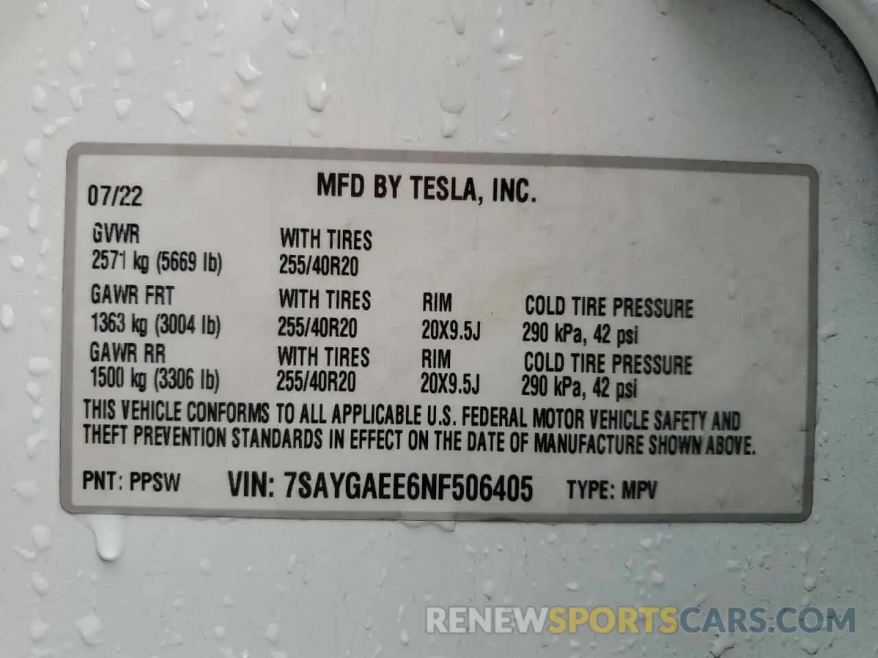 15 Photograph of a damaged car 7SAYGAEE6NF506405 TESLA MODEL Y 2022