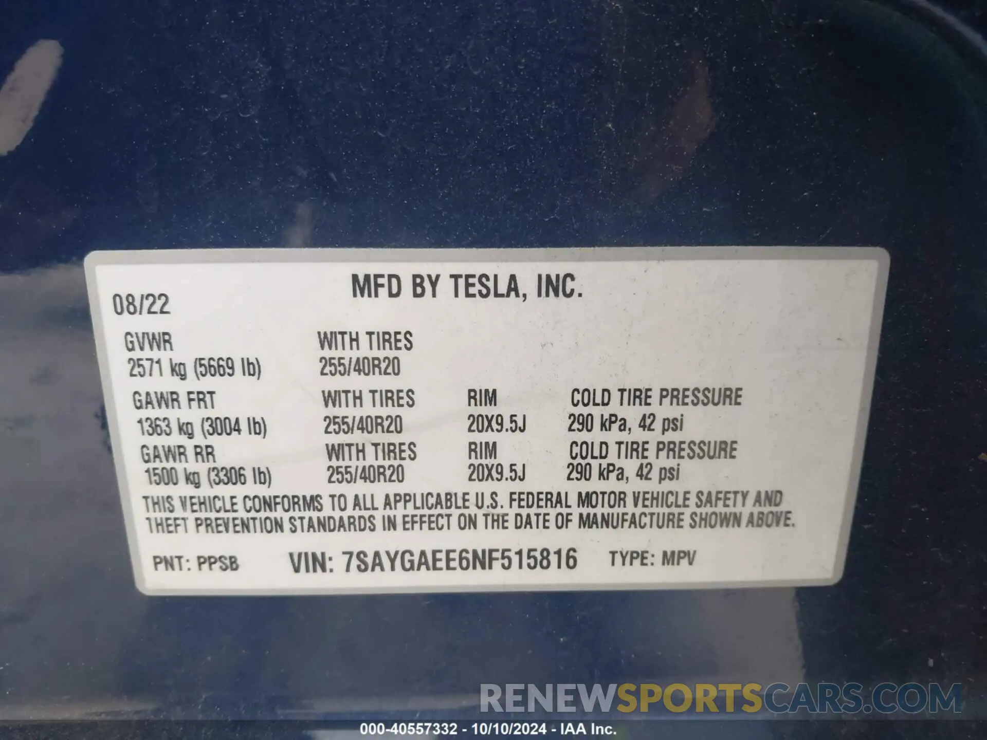 9 Photograph of a damaged car 7SAYGAEE6NF515816 TESLA MODEL Y 2022