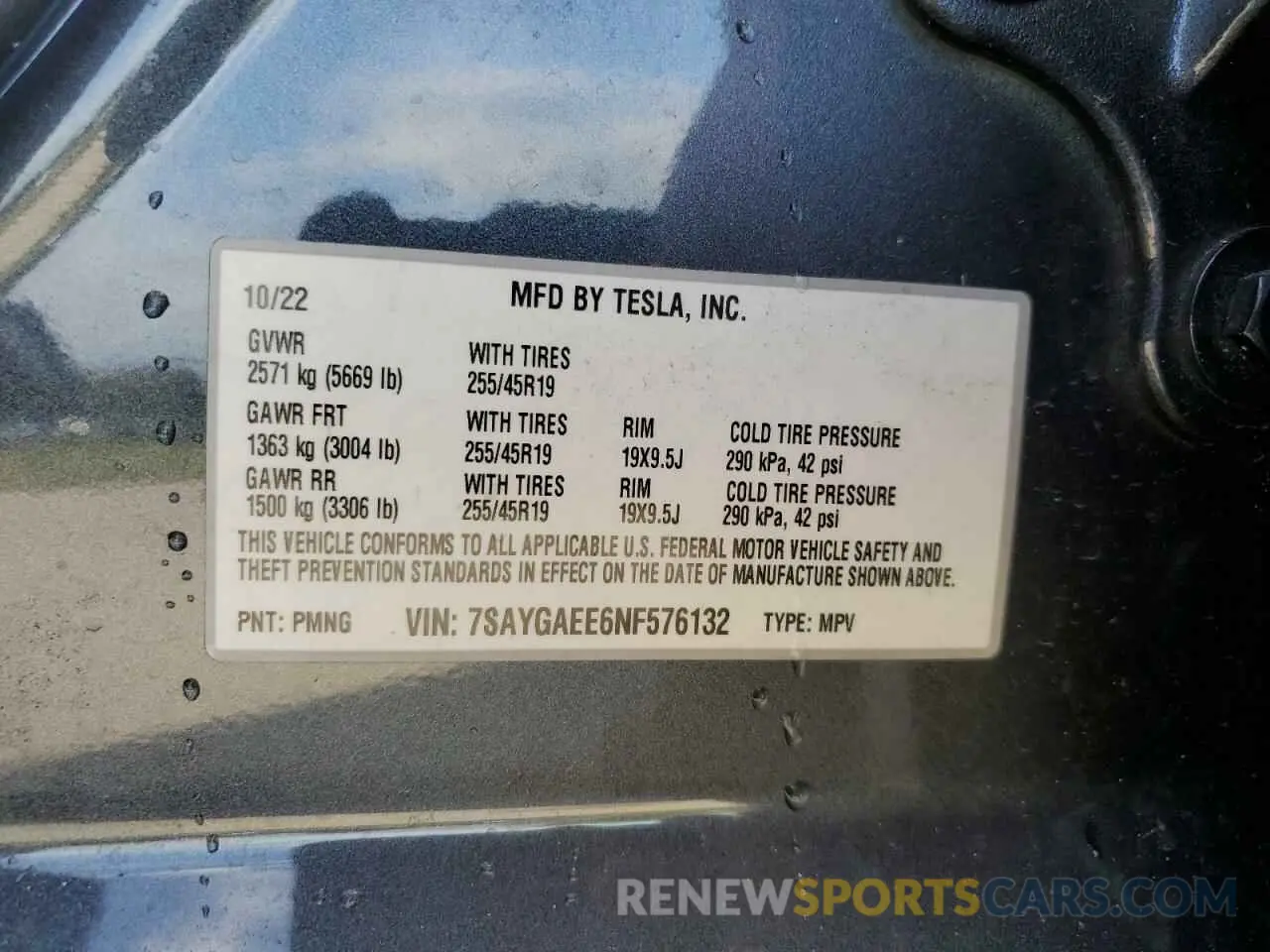 14 Photograph of a damaged car 7SAYGAEE6NF576132 TESLA MODEL Y 2022