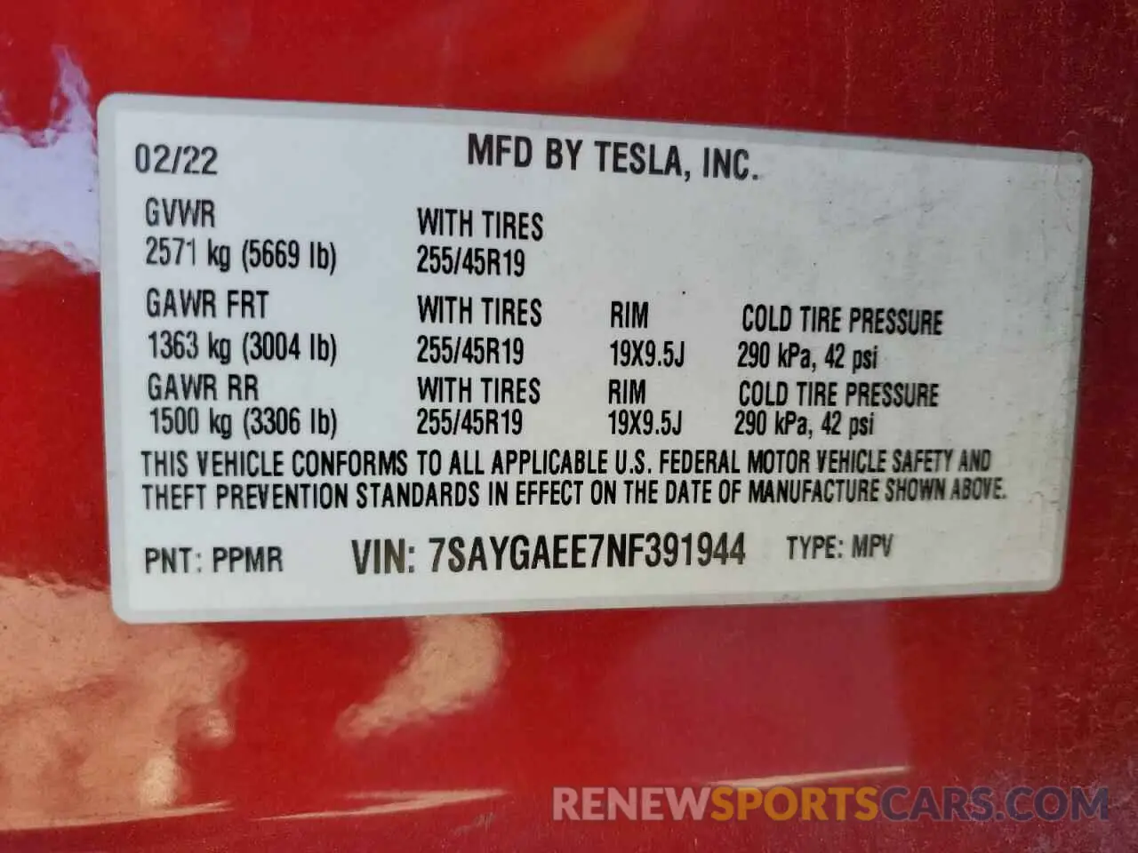 14 Photograph of a damaged car 7SAYGAEE7NF391944 TESLA MODEL Y 2022