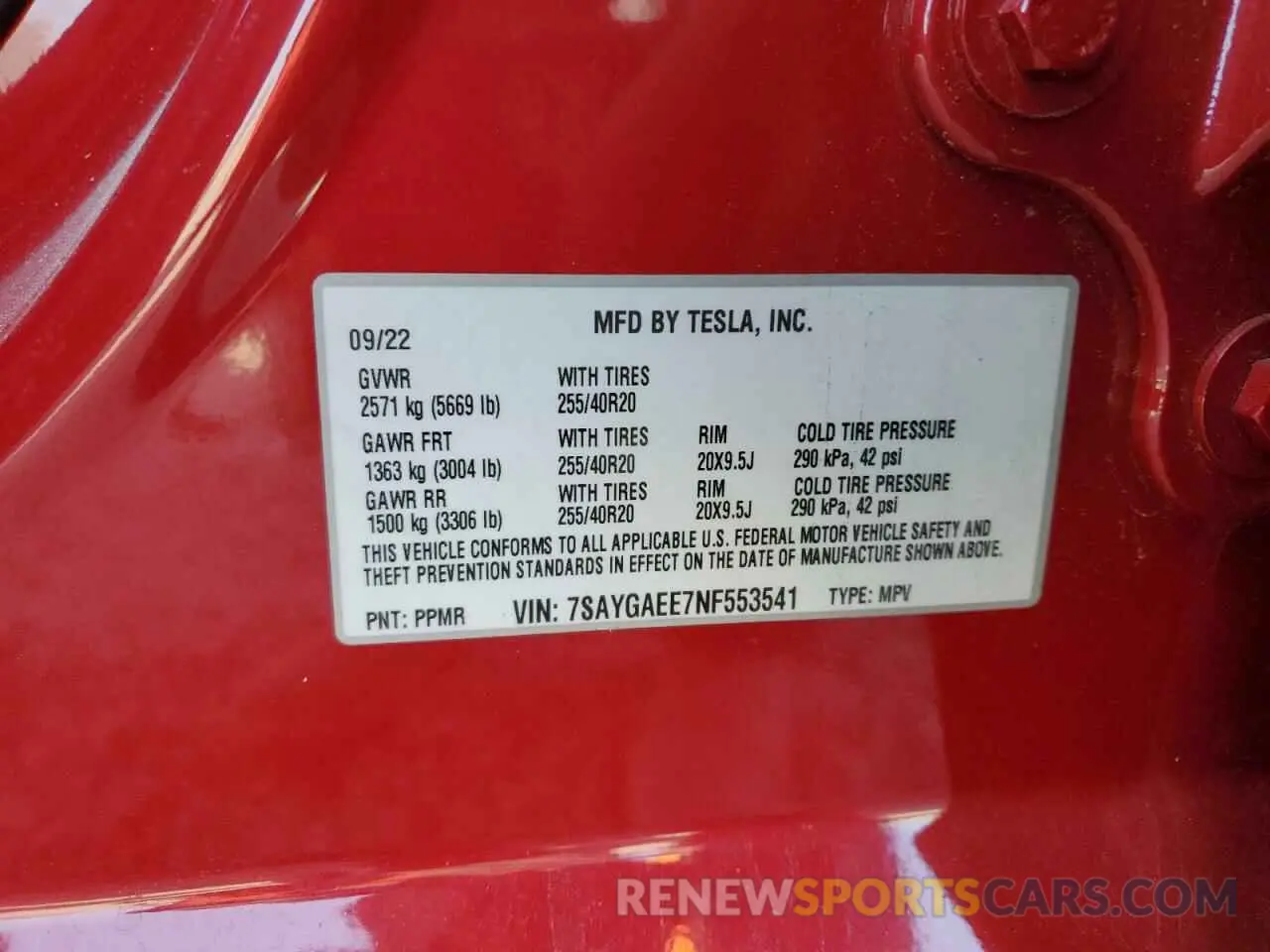 14 Photograph of a damaged car 7SAYGAEE7NF553541 TESLA MODEL Y 2022