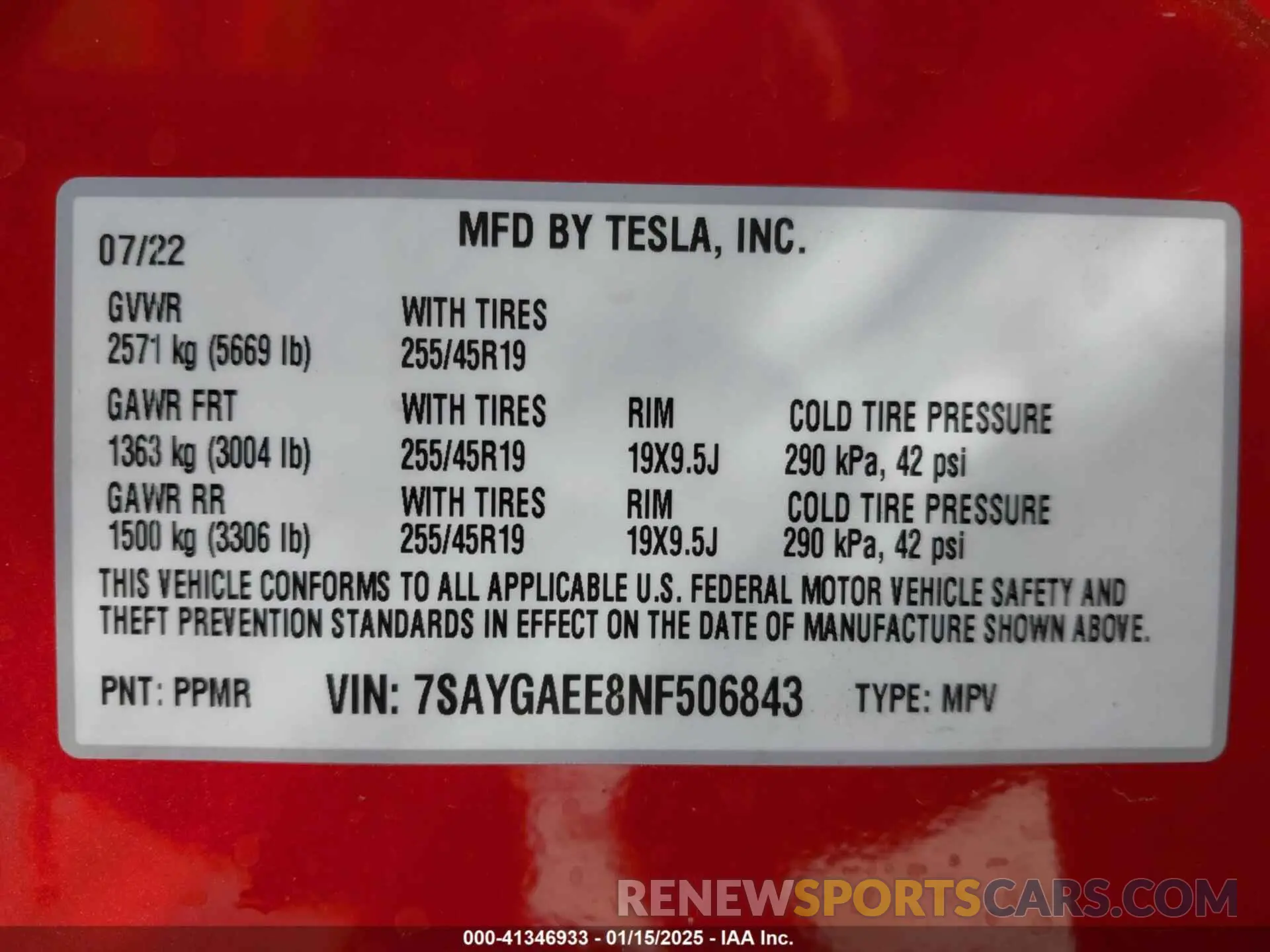 9 Photograph of a damaged car 7SAYGAEE8NF506843 TESLA MODEL Y 2022