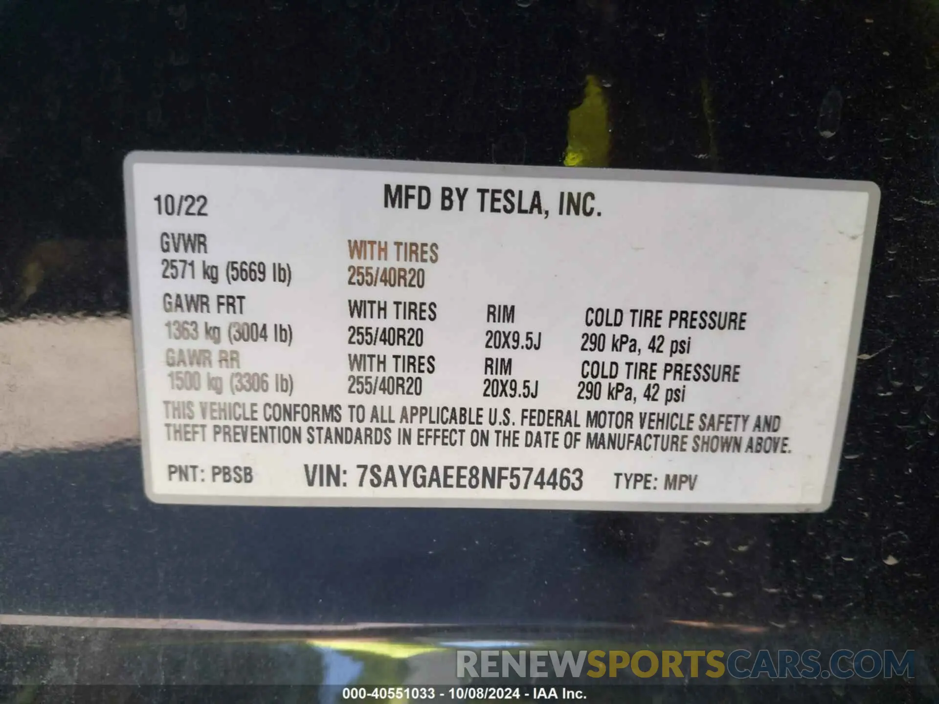 9 Photograph of a damaged car 7SAYGAEE8NF574463 TESLA MODEL Y 2022