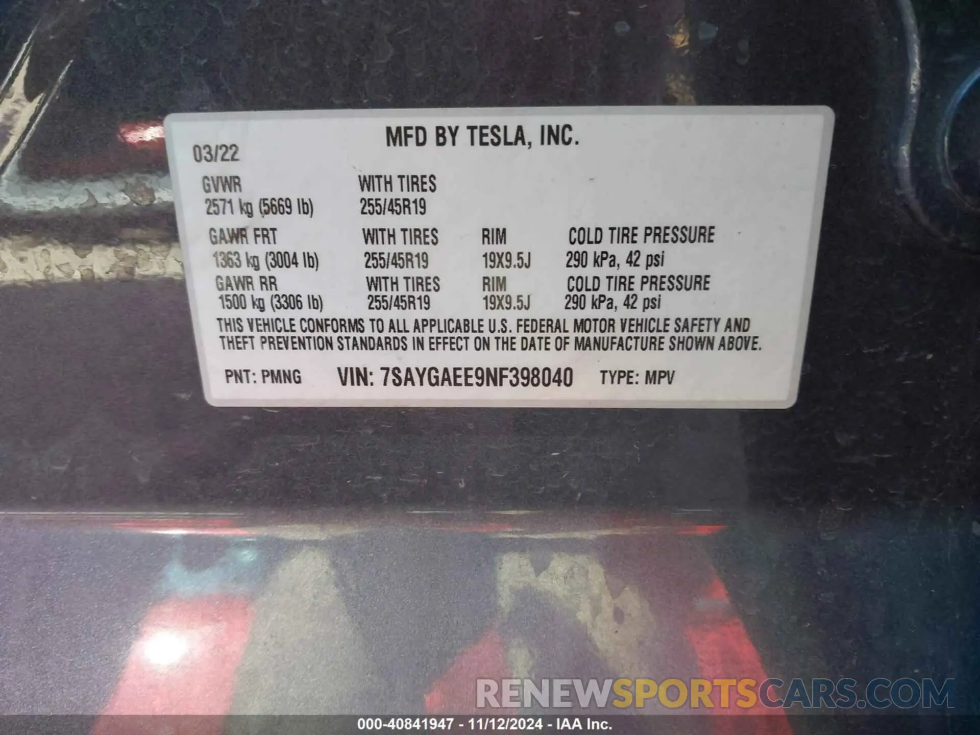 9 Photograph of a damaged car 7SAYGAEE9NF398040 TESLA MODEL Y 2022
