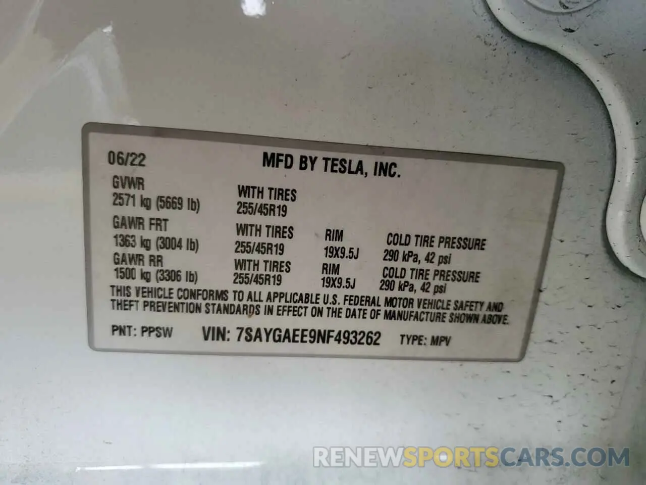 14 Photograph of a damaged car 7SAYGAEE9NF493262 TESLA MODEL Y 2022