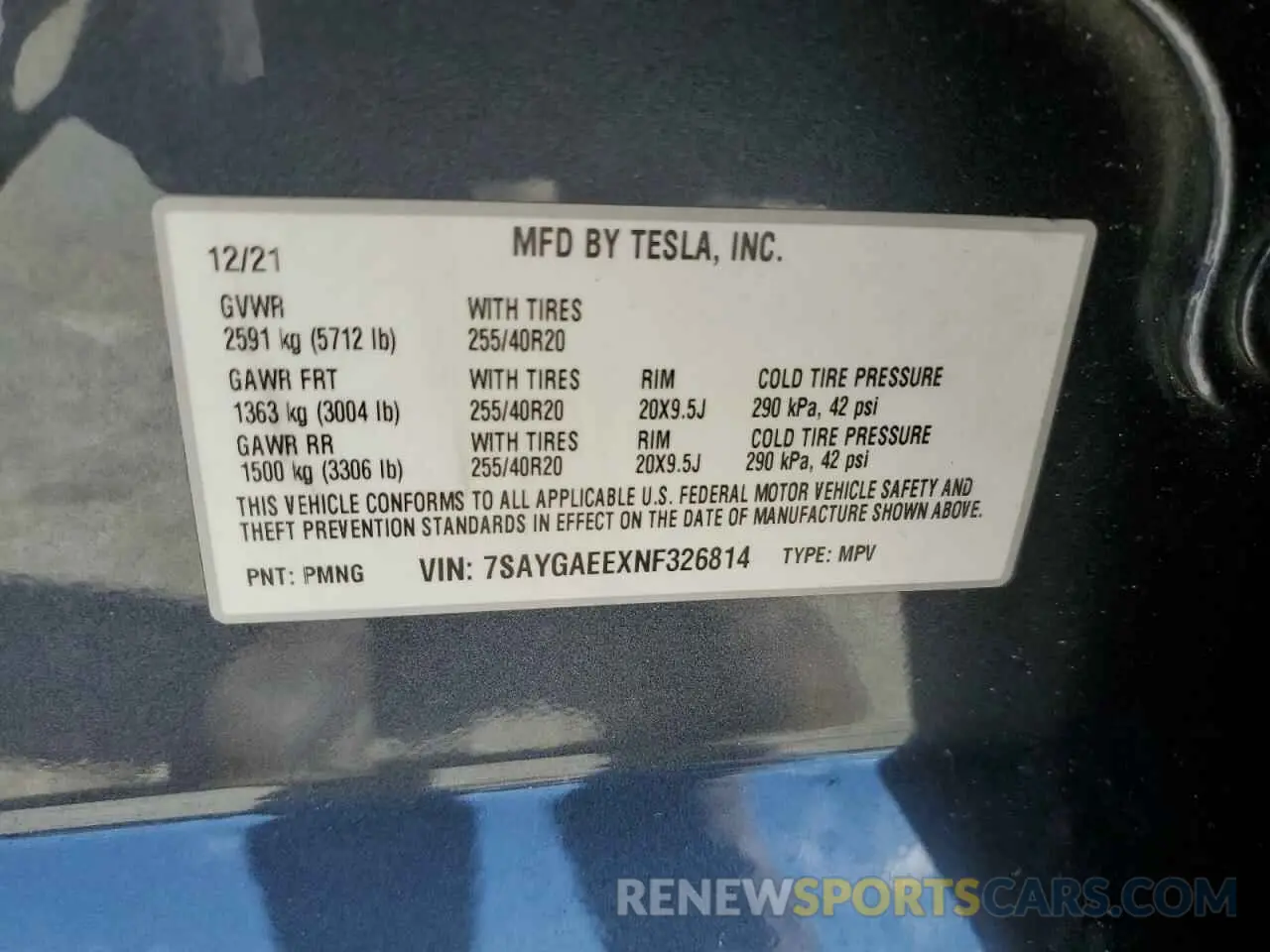 13 Photograph of a damaged car 7SAYGAEEXNF326814 TESLA MODEL Y 2022